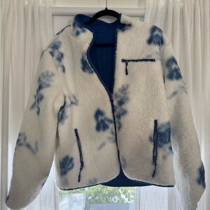 Men's Blue and White Reversible Fleece Jacket